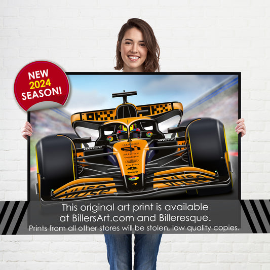 Oscar Piastri Formula 1 McLaren 2024 Racing Car Print