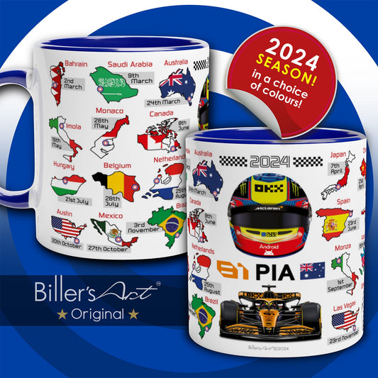 Oscar Piastri 2024 Formula 1 Season Fixtures Racing Calendar Mug