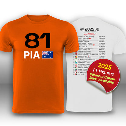 Oscar Piastri 2025 Race Calendar Formula 1 F1 T-Shirt