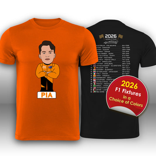 Oscar Piastri 2026 Cartoon Calendar Formula 1 F1 T-Shirt