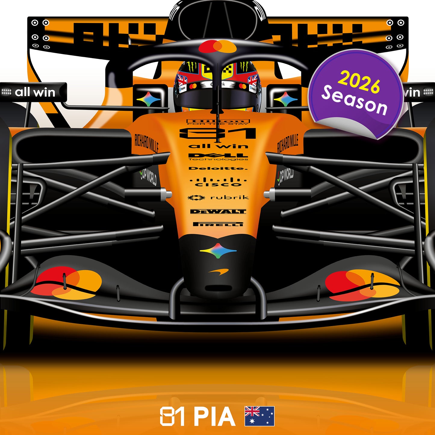 Oscar Piastri Formula 1 McLaren 2026 Racing Car Print