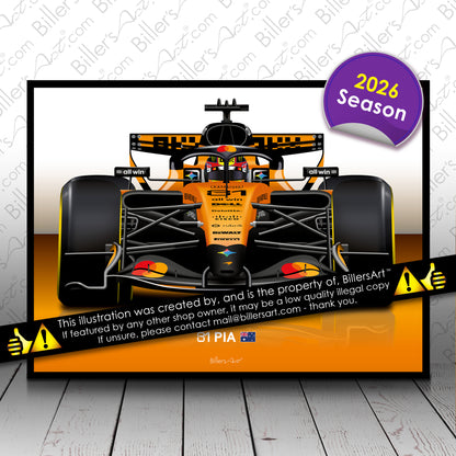 Oscar Piastri Formula 1 McLaren 2026 Racing Car Print