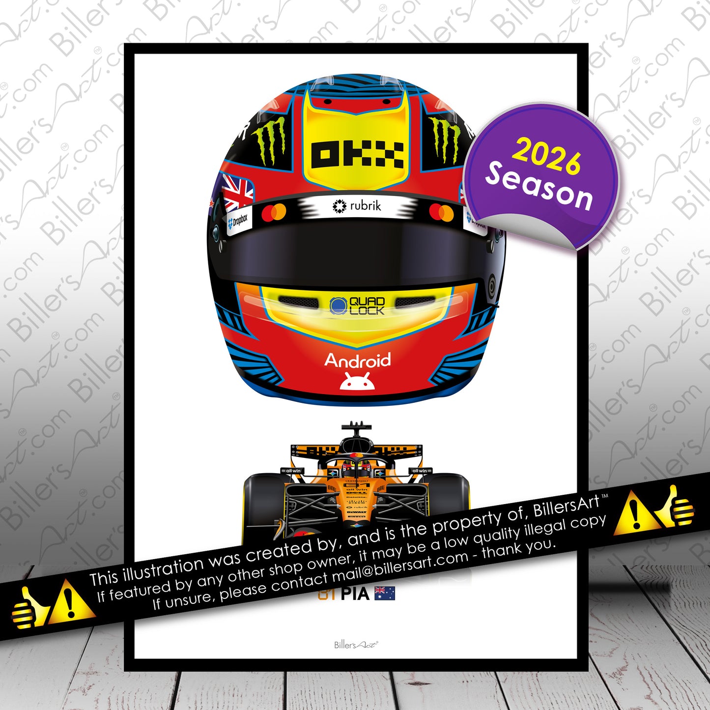 Oscar Piastri Formula 1 Racing Helmet 2026 McLaren Print