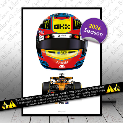 Oscar Piastri Formula 1 Racing Helmet 2026 McLaren Print