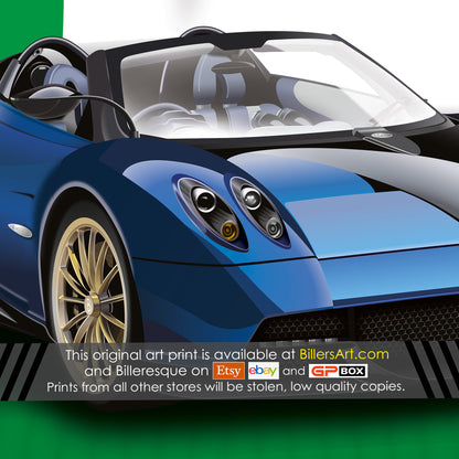 Pagani Huayra Supercar High Quality Print Illustration with the Italian Flag