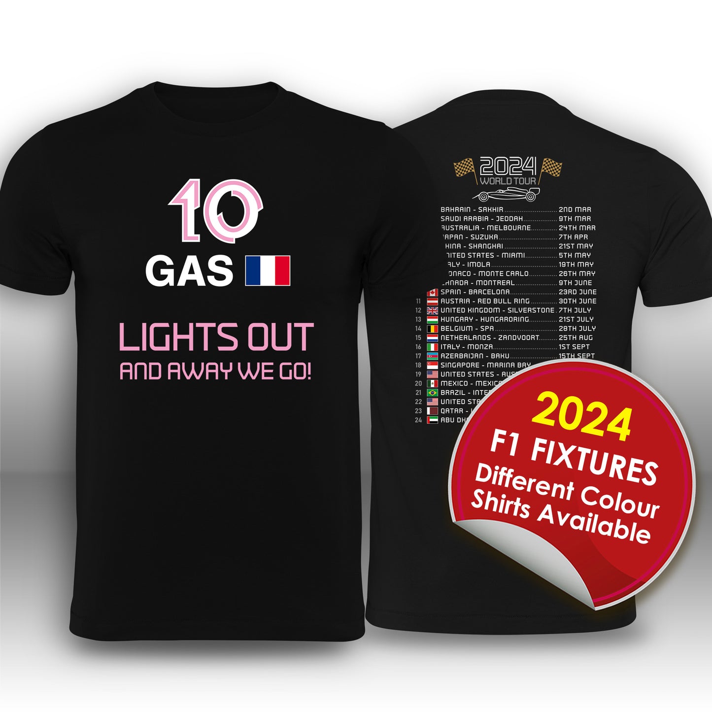 Pierre Gasly Formula 1 2024 Race Calendar T-Shirt