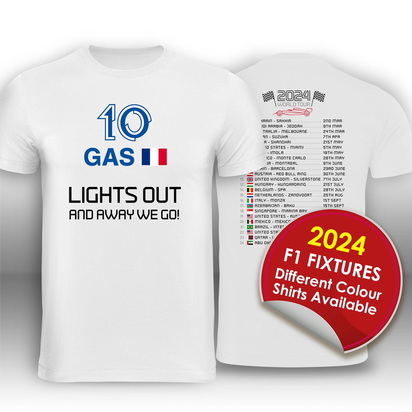 Pierre Gasly Formula 1 2024 Race Calendar T-Shirt