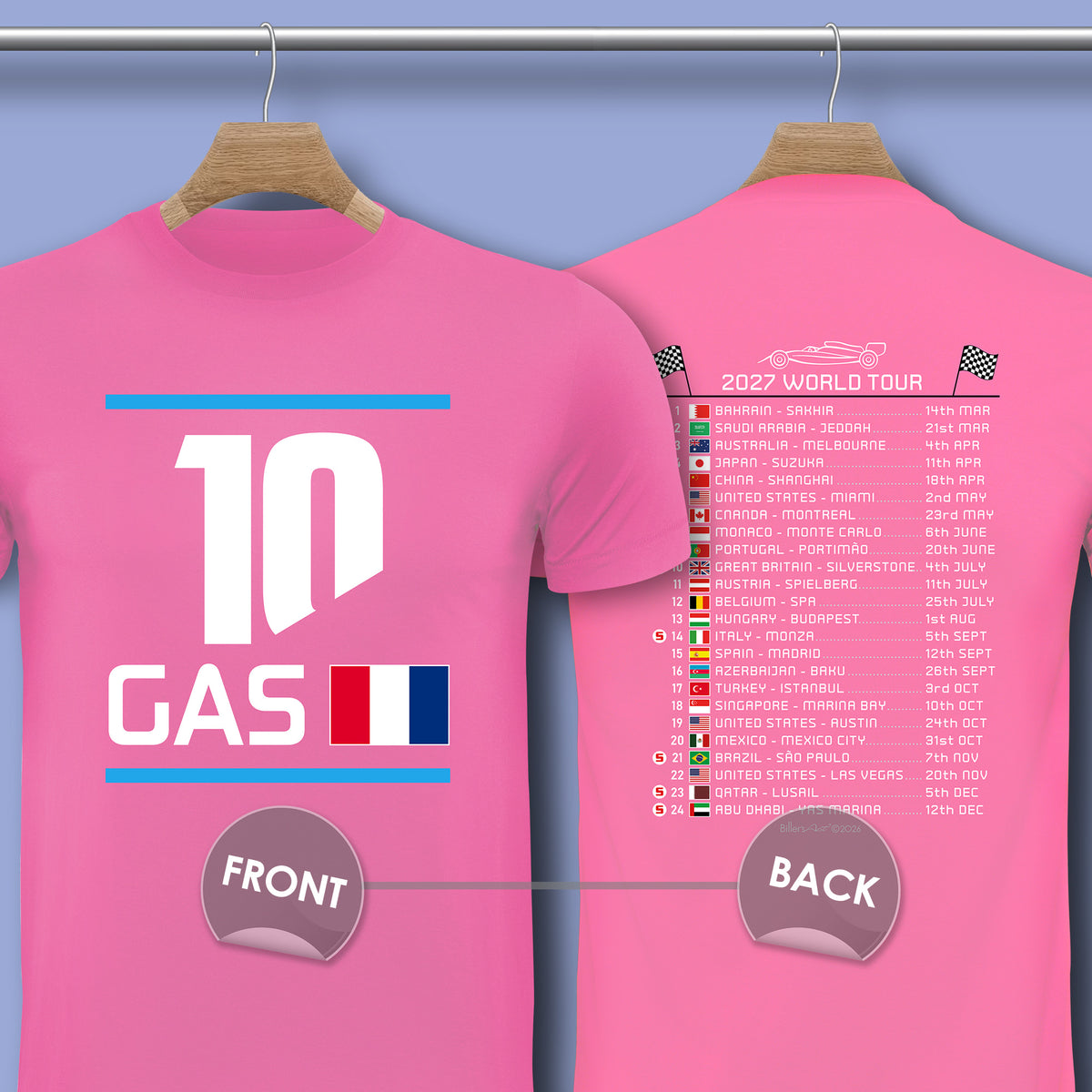 Pierre Gasly 2027 Race Calendar Formula 1 F1 T-Shirt