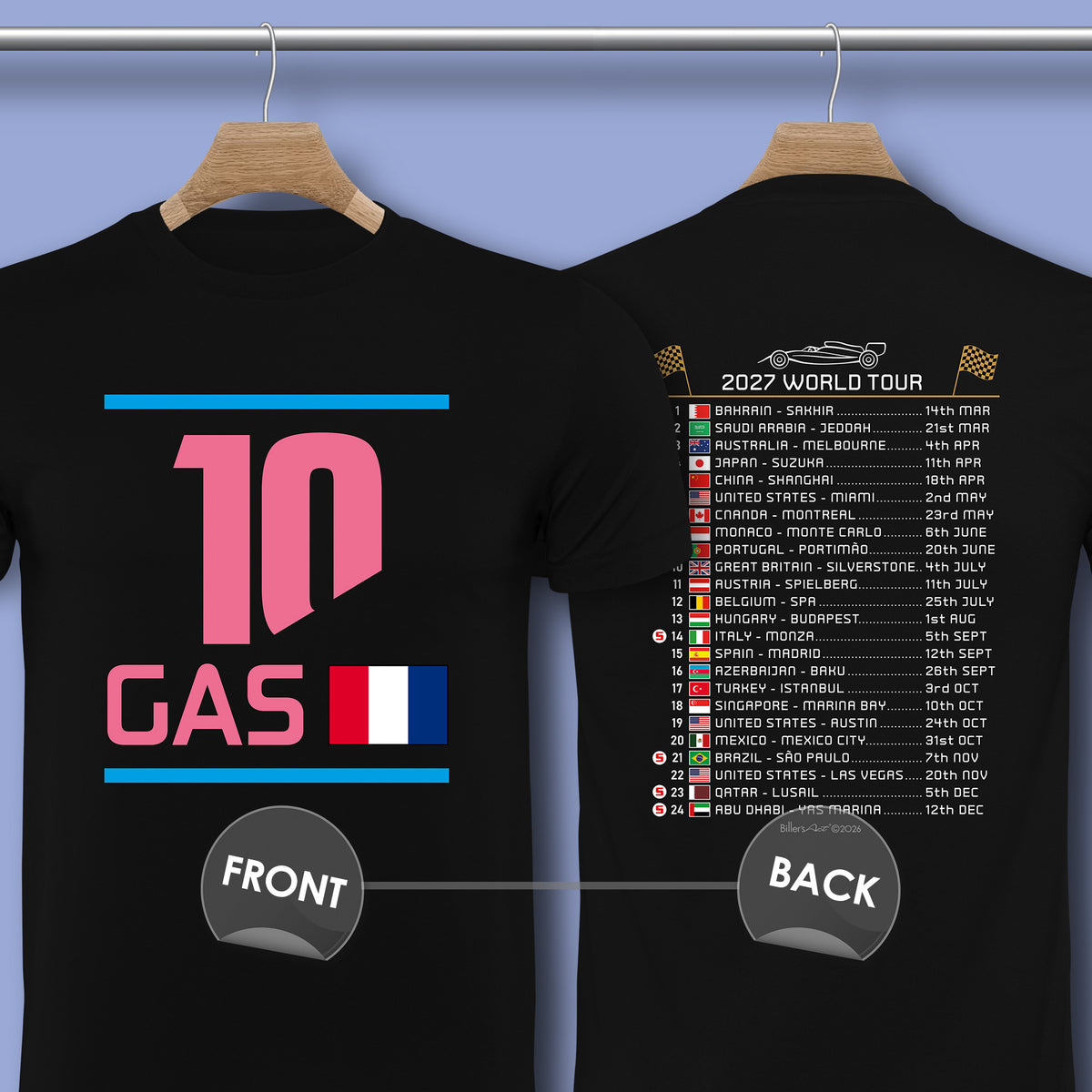 Pierre Gasly 2027 Race Calendar Formula 1 F1 T-Shirt