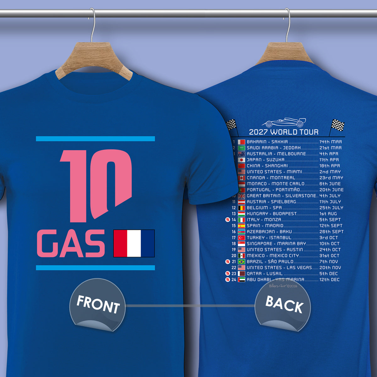 Pierre Gasly 2027 Race Calendar Formula 1 F1 T-Shirt