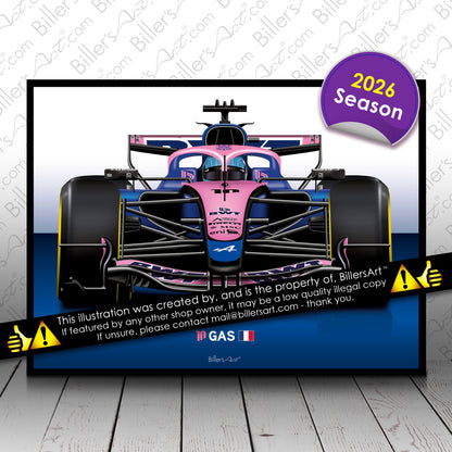 Pierre Gasly Formula 1 Alpine 2026 Racing Car Print