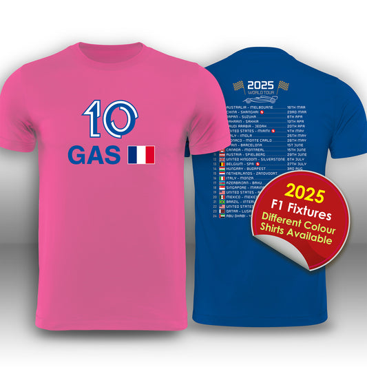 Pierre Gasly 2025 Race Calendar Formula 1 F1 T-Shirt