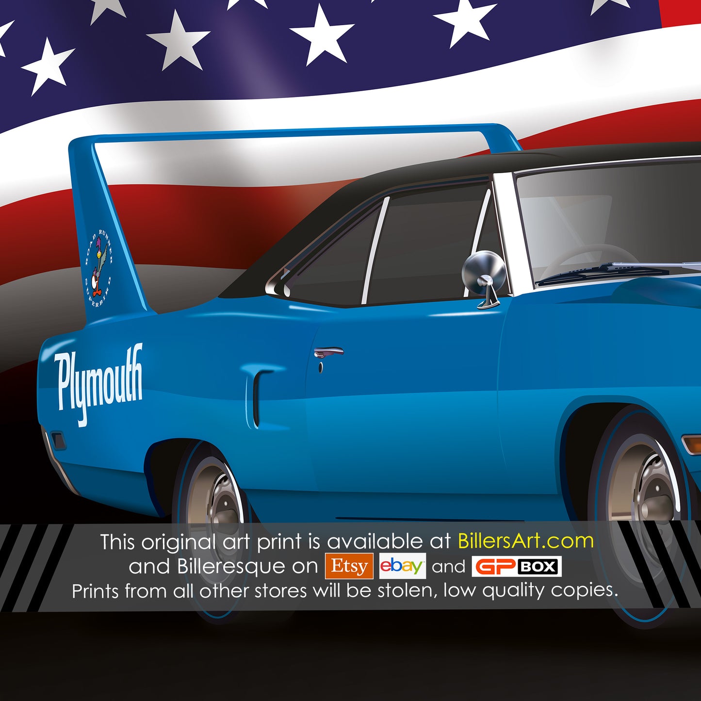 Plymouth Superbird 1969 US Muscle Car High Quality Colourful Illustration Poster