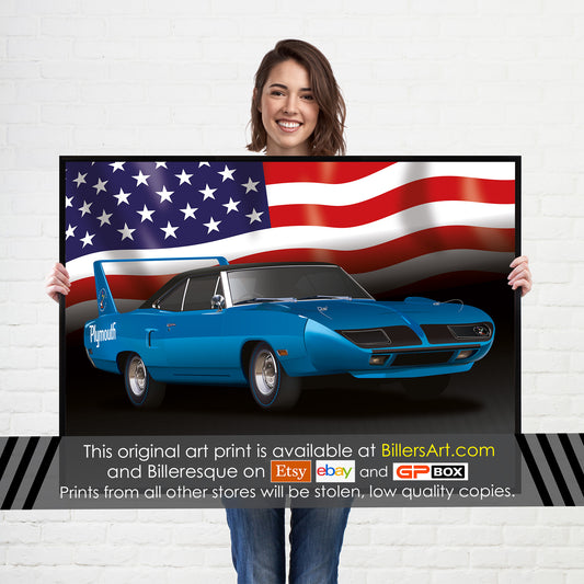 Plymouth Superbird 1969 US Muscle Car High Quality Colourful Illustration Poster