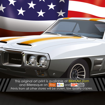 Pontiac Firebird  US Muscle Car High Quality Colourful Illustration Poster