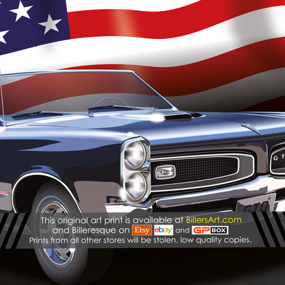 Pontiac GTO 1966 US Muscle Car High Quality Colourful Illustration Poster