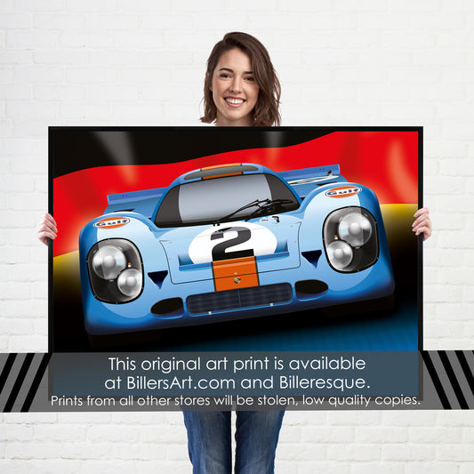 Porsche 917 Poster - Le Mans Racing Car poster on a German Flag background