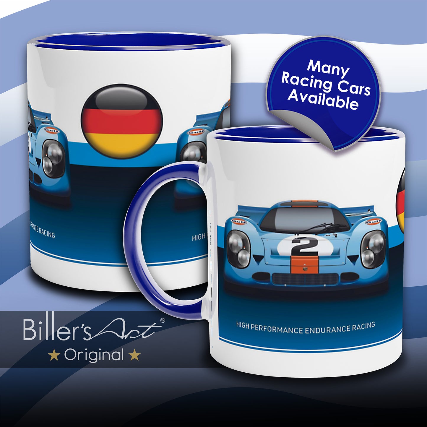 Porsche 917 Mug - Endurance Racing Car Mug on a German Flag background
