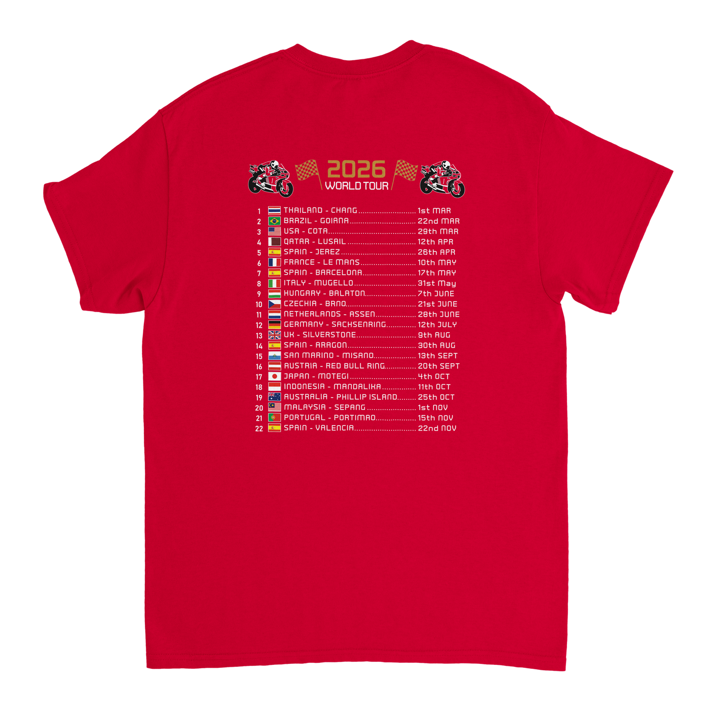 Francesco Pecco Bagnaia 2026 MotoGP Race Calendar T-Shirt