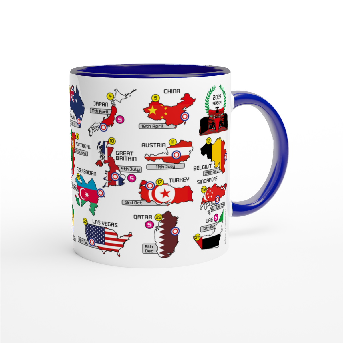 Formula 1 2027 Calendar Mug with Countries and Flags