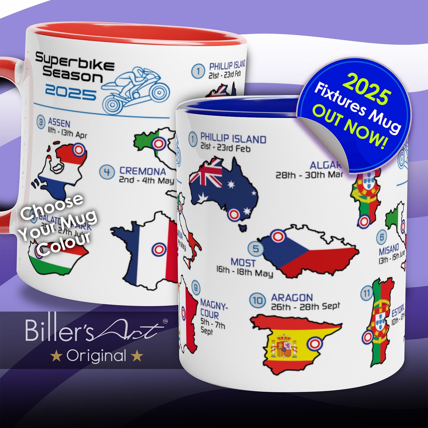 SBK Superbike 2025 Championship Calendar Mug With Countries and Flags