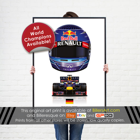 Sebastian Vettel Formula 1 Red Bull 2013 Racing Helmet Print