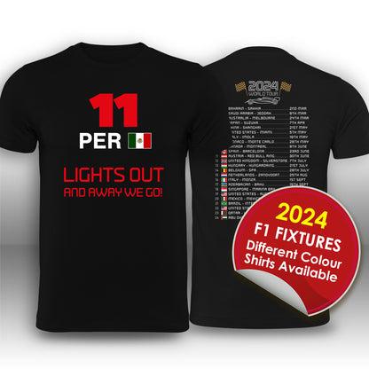 Sergio Perez Formula 1 2024 Race Calendar T-Shirt