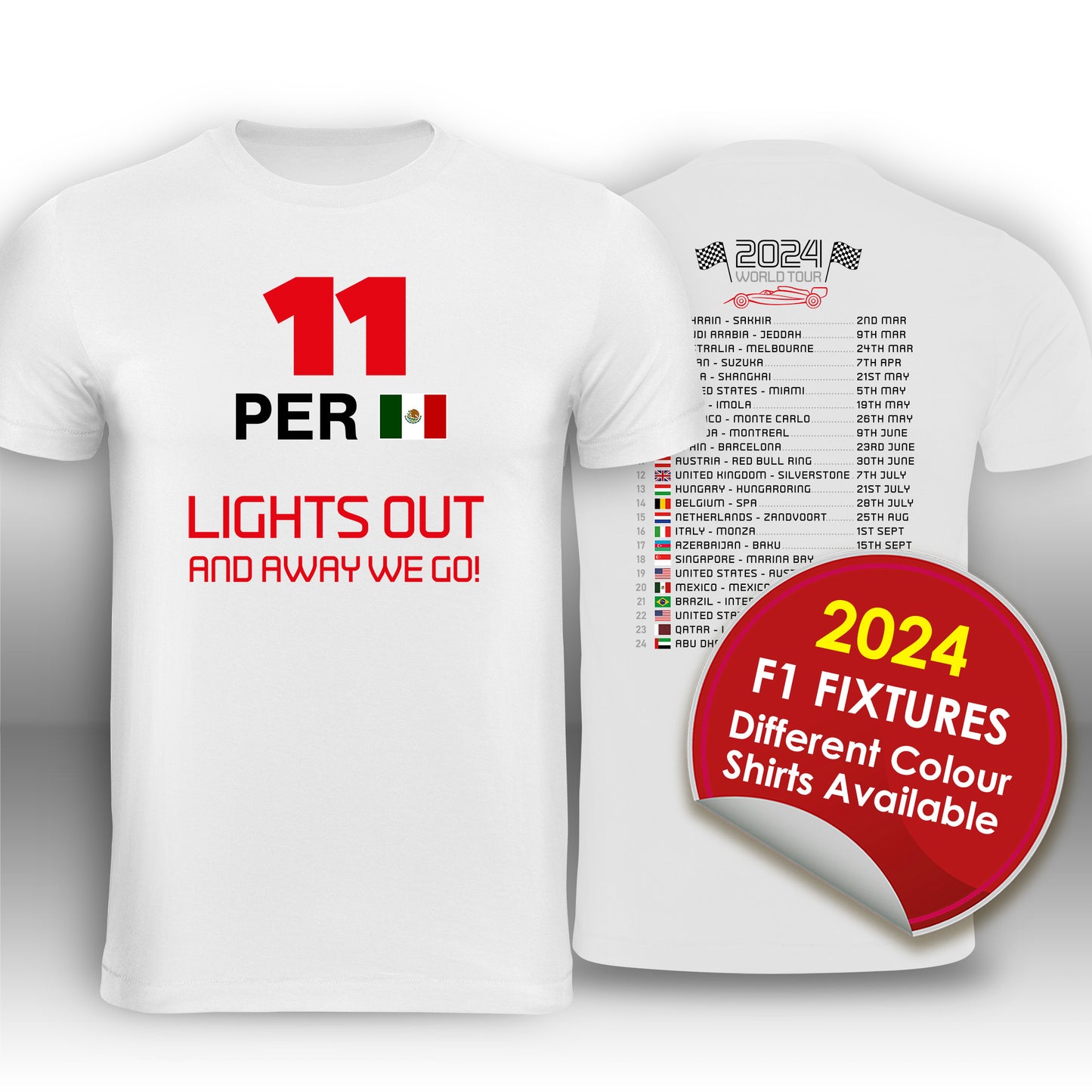 Sergio Perez Formula 1 2024 Race Calendar T-Shirt