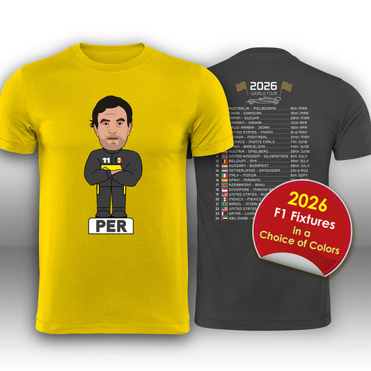 Sergio Perez 2026 Cartoon Calendar Formula 1 F1 T-Shirt
