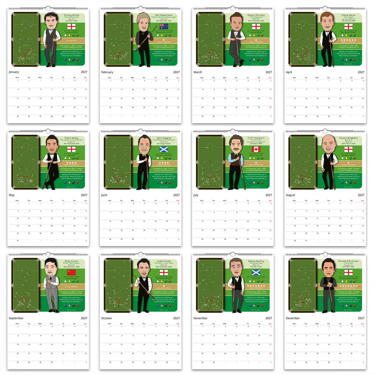 Snooker 2027 Calendar of Maximum 147 Breaks