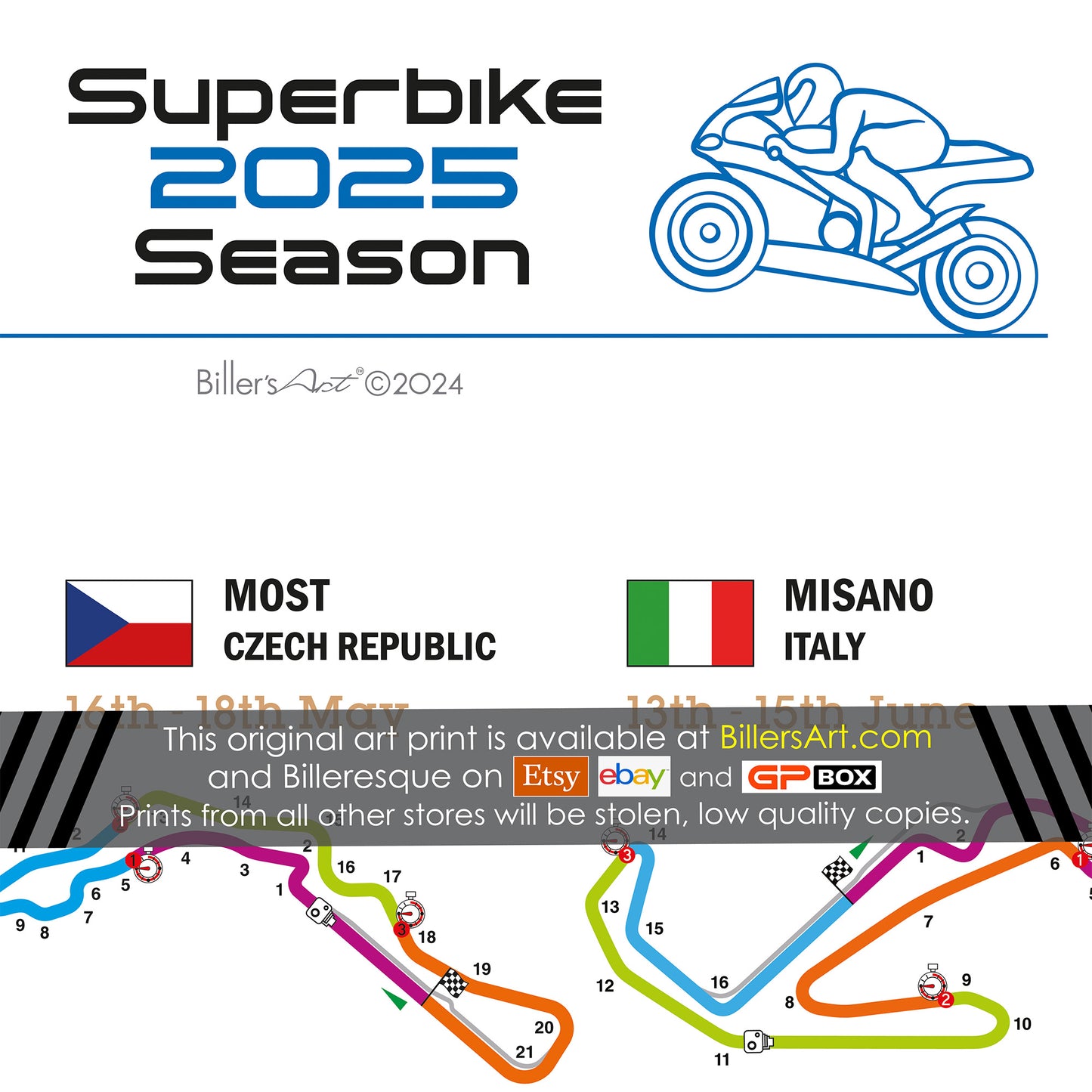 SBK Superbike 2025 Landscape Circuit Wall Calendar Fixtures