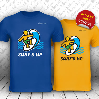 Fun Surf's Up Surfing Guy Emoji t-shirt