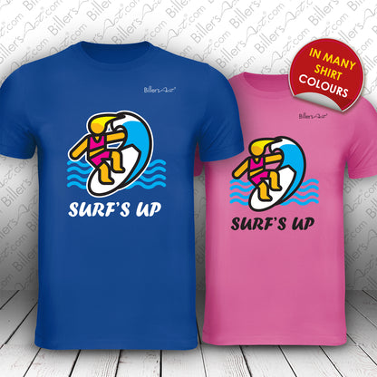 Fun Surf's Up Surfing Girl Emoji t-shirt