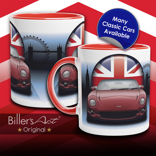 TVR Chimaera Classic Car High Quality Colourful Illustration Mug on a London Background