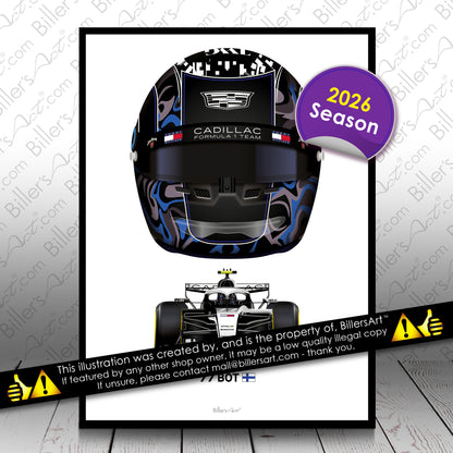 Valtteri Bottas Formula 1 Racing Helmet 2026 Cadilac Print