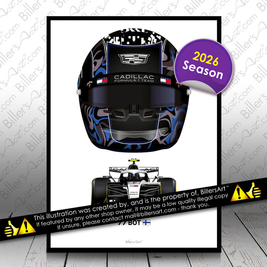 Valtteri Bottas Formula 1 Racing Helmet 2026 Cadilac Print