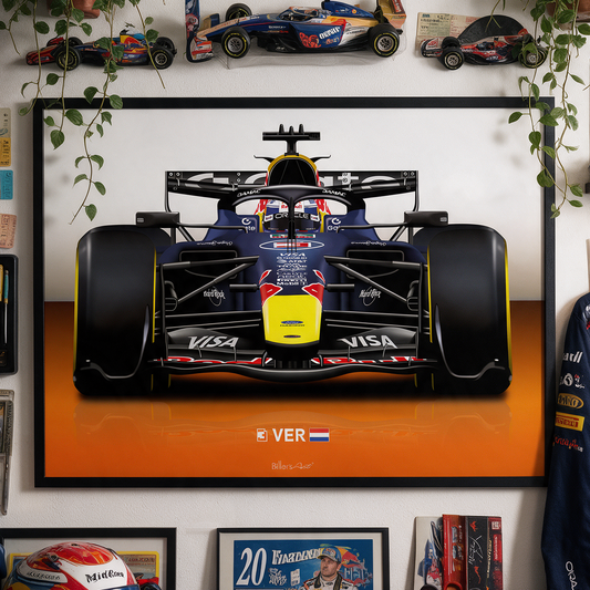 Max Verstappen Formula 1 Red Bull 2026 Racing Car Print in Orange