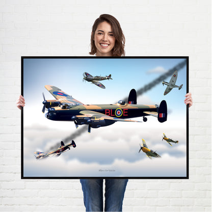 World War 2 Fighter Aircraft Combat Poster Wall Print