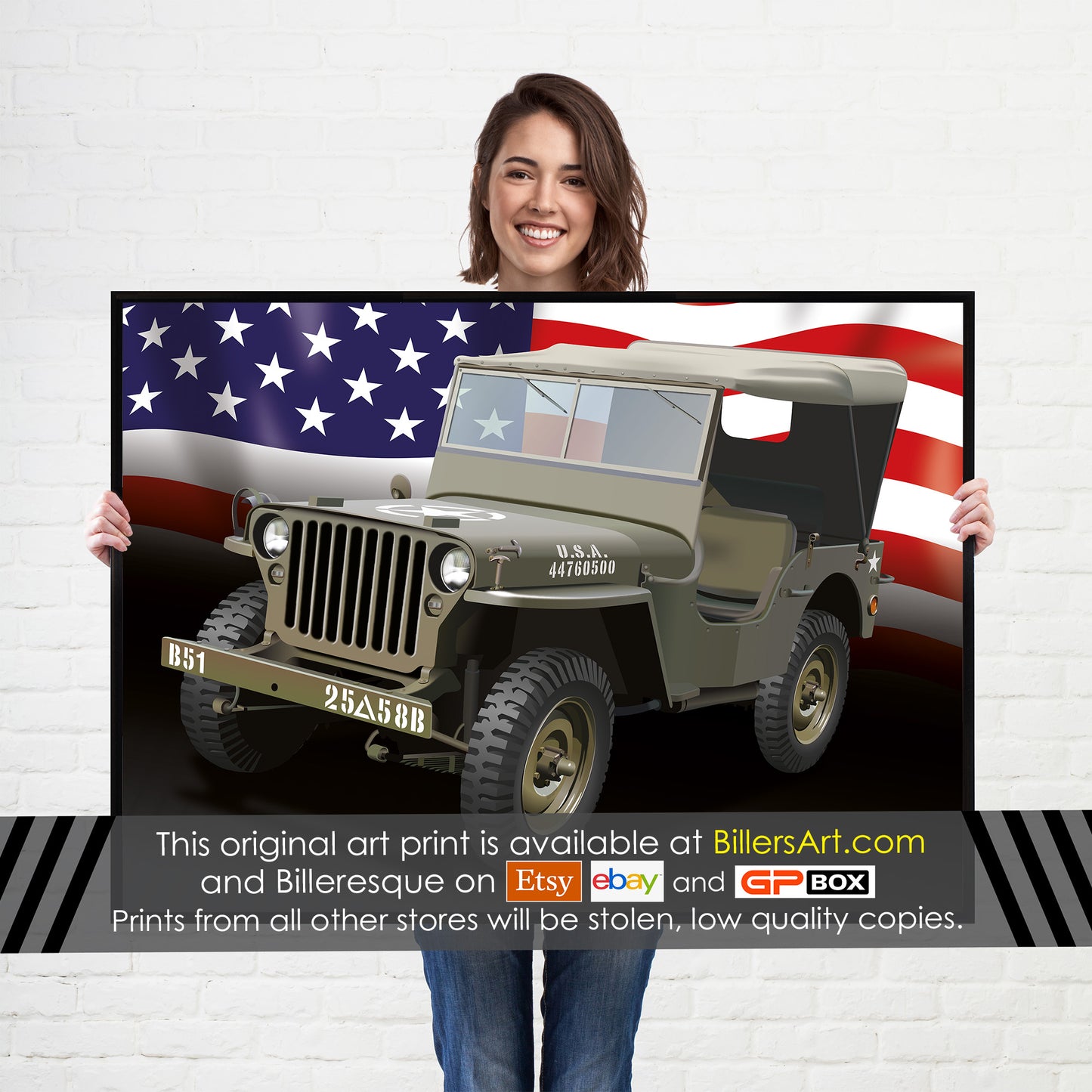 Willys Jeep 1943 US Army 4x4 High Quality Colourful Illustration Poster