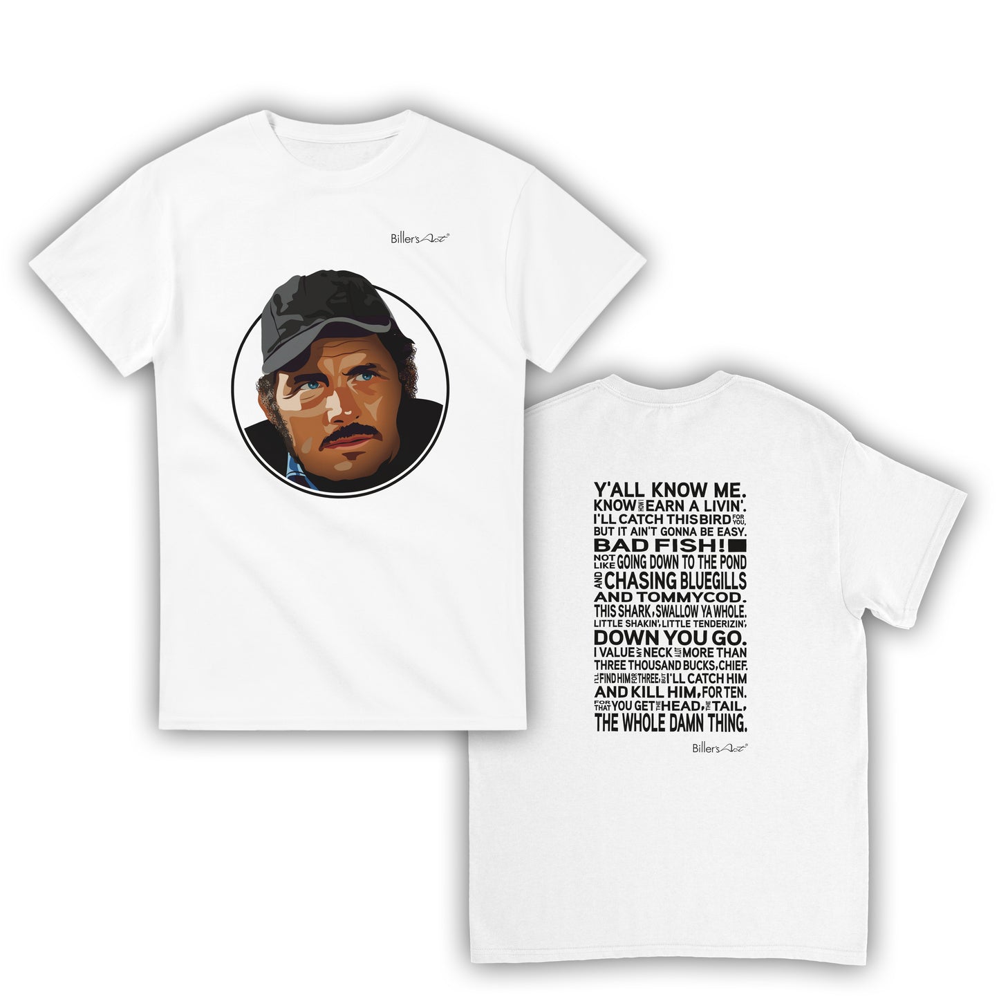 Jaws Movie T Shirt - Sam Quint Quote - T Shirt Film Illustration