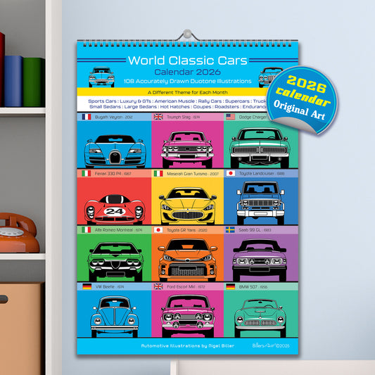 2026 Car lovers Iconic Classic World Car Calendar Front