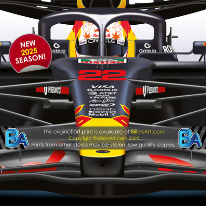 Yuki Tsunoda Latest Formula 1 Red Bull 2025 Racing Car Print