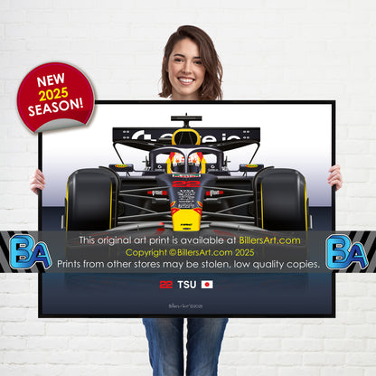Yuki Tsunoda Latest Formula 1 Red Bull 2025 Racing Car Print