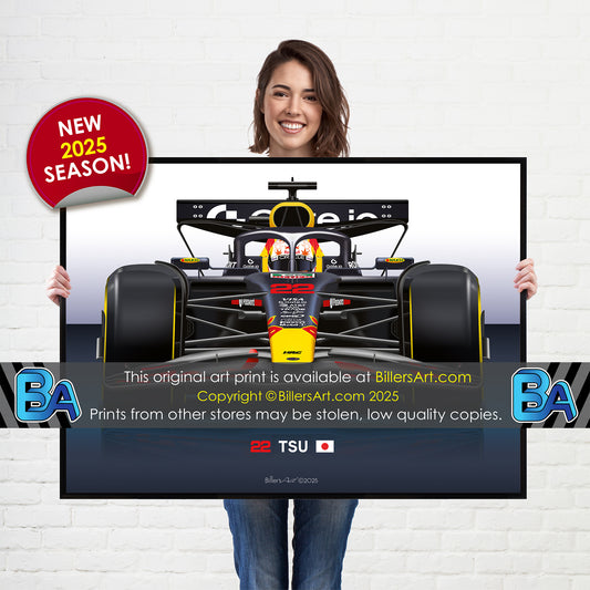 Yuki Tsunoda Latest Formula 1 Red Bull 2025 Racing Car Print