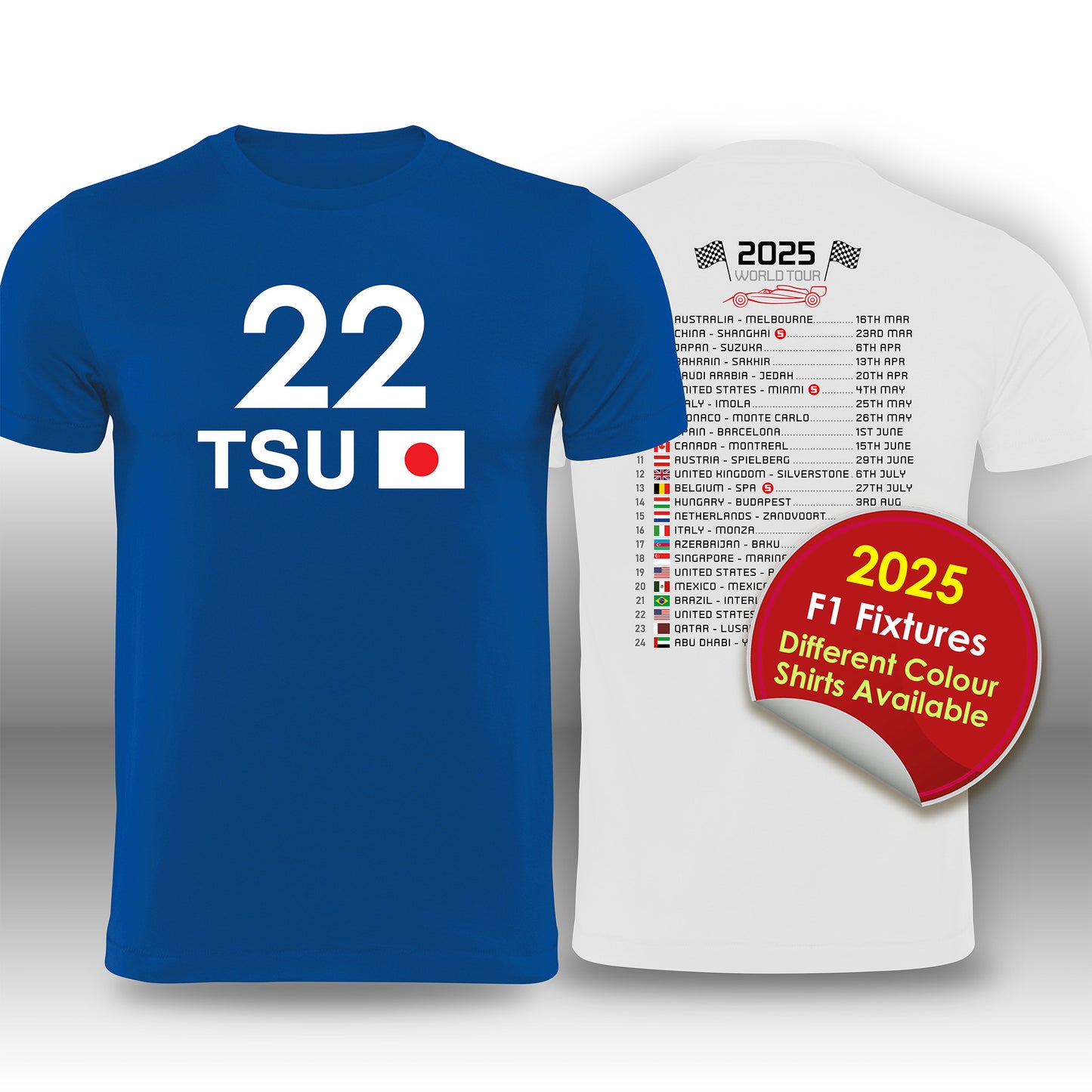 Yuki Tsunoda 2025 Race Calendar Formula 1 F1 T-Shirt