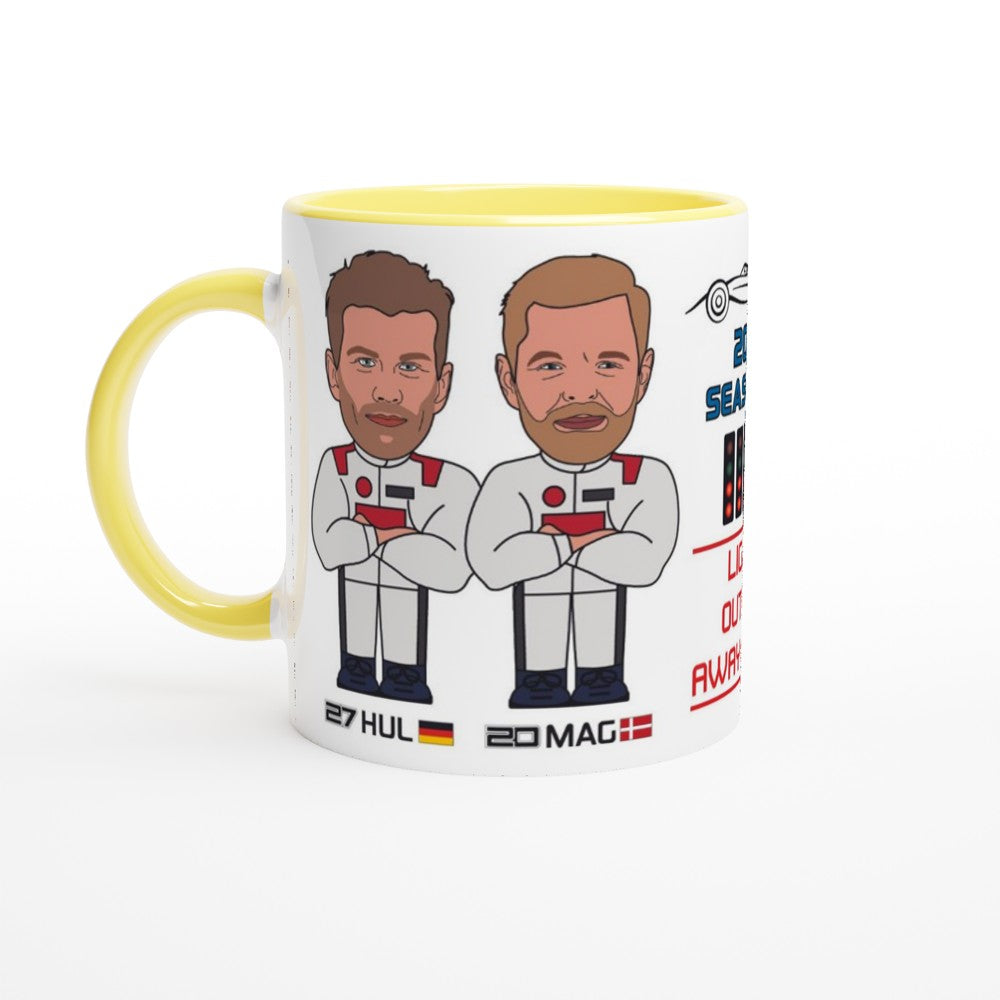 Formula 1 Fun Mug Caricature of the 2024 Haas team mates Nico Hulkenberg and Kevin Magnussen