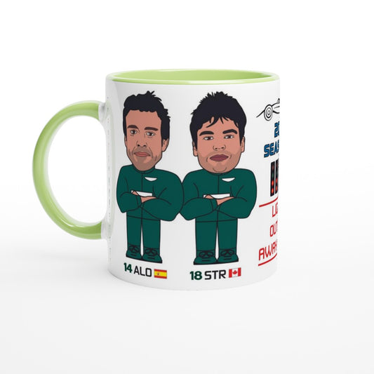 Formula 1 Fun Mug Caricature of the 2024 Aston Martin team mates Fernando Alonso and Lance Stroll