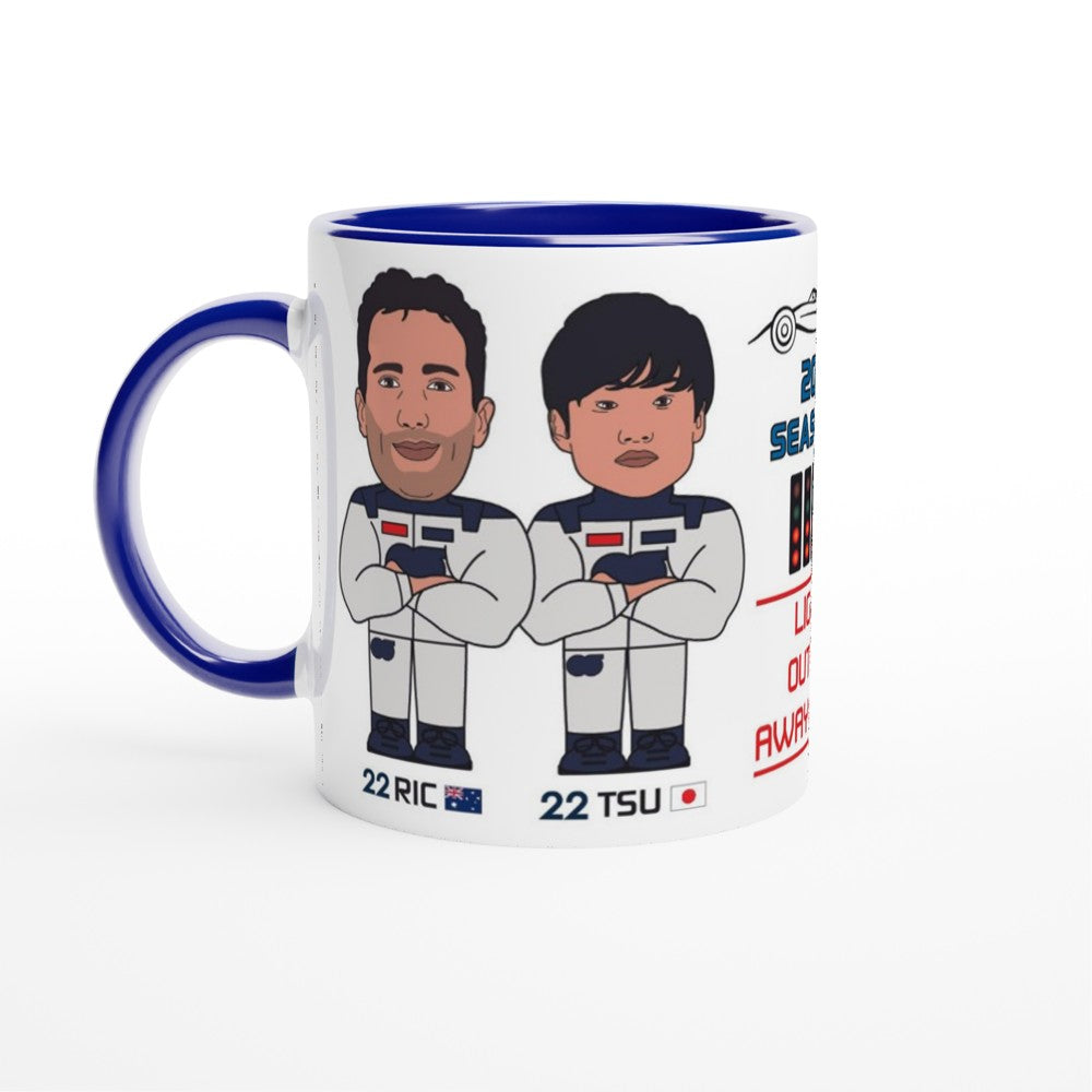 Formula 1 Fun Mug Caricature of the 2024 Alpha Tauri team mates Daniel Ricciado and Yuki Tsunoda