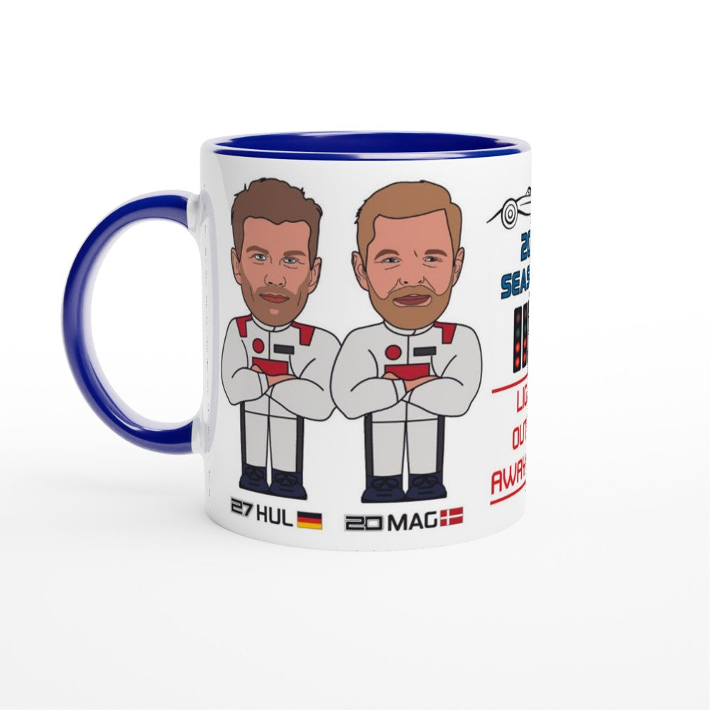 Formula 1 Fun Mug Caricature of the 2024 Haas team mates Nico Hulkenberg and Kevin Magnussen