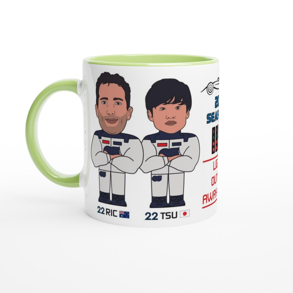 Formula 1 Fun Mug Caricature of the 2024 Alpha Tauri team mates Daniel Ricciado and Yuki Tsunoda